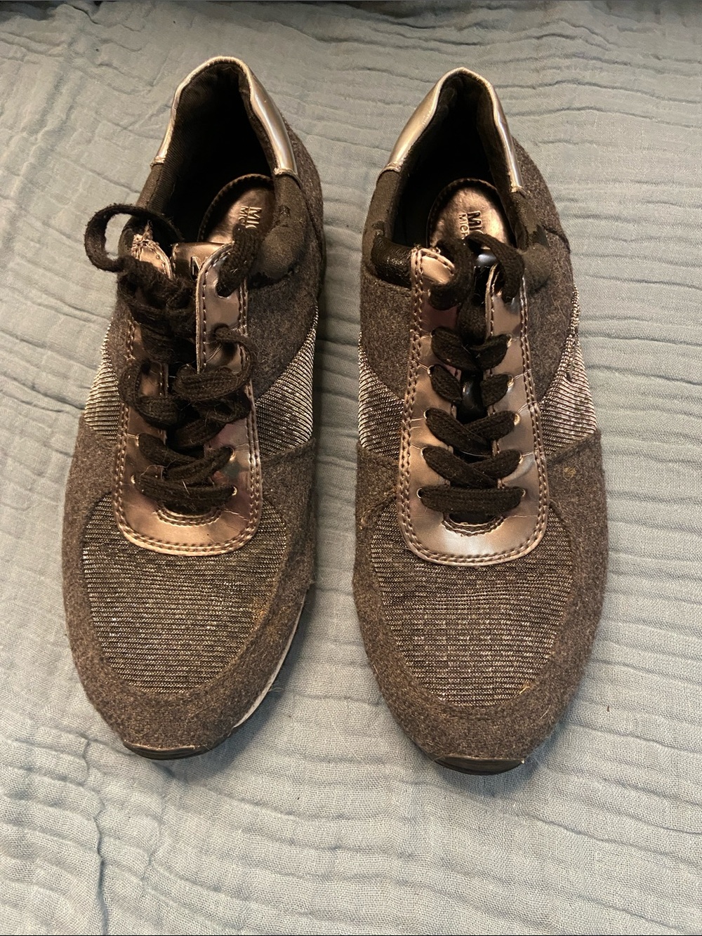 Michael Kors Charcoal Gray Mixed-Material Lace-Up Sneakers